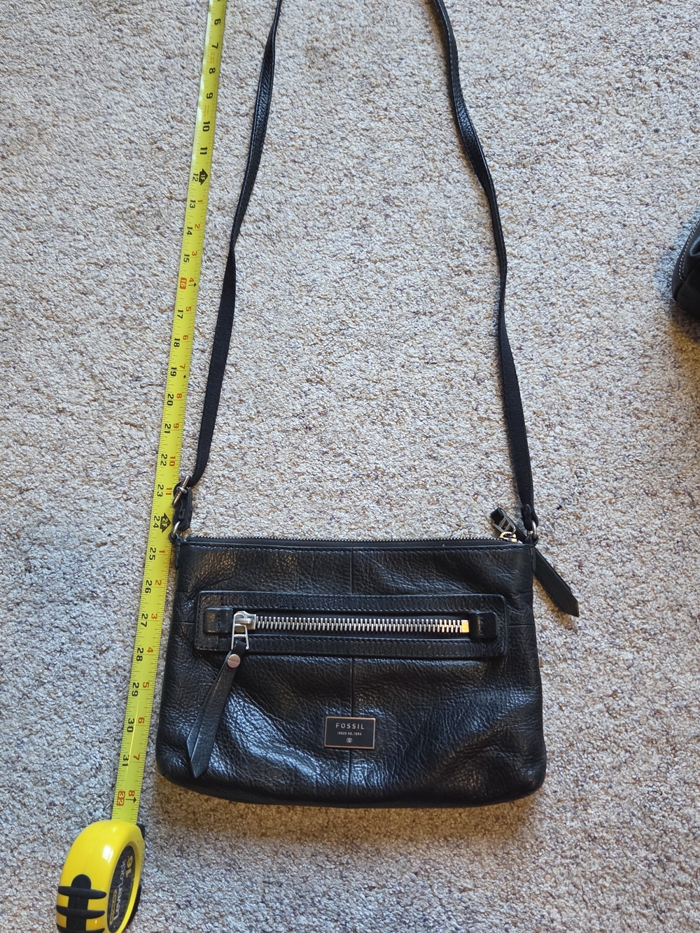 Fossil Black Leather Pebble Crossbody with Front Zip